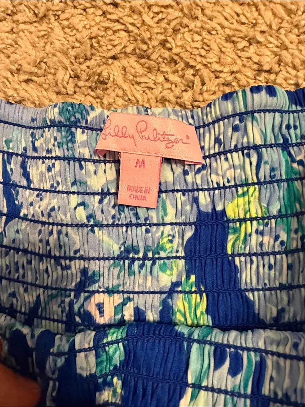 Lilly Pulitzer Blue, Aqua & Green Patterned Smocked Skirt